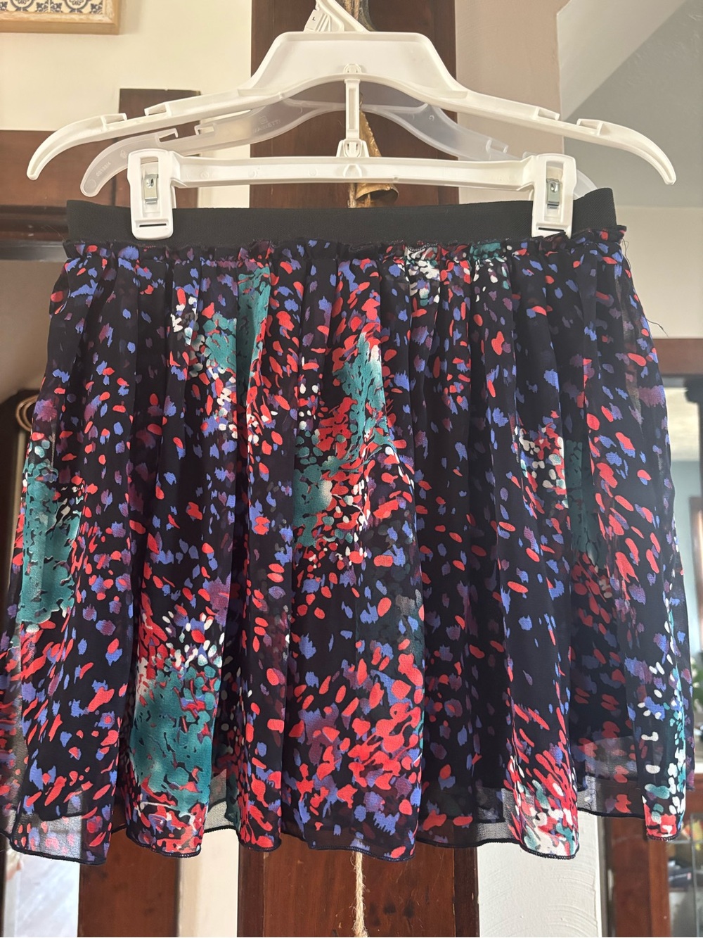 Forever 21 Black Floral-Print Circle Skirt with Red & Teal Accents